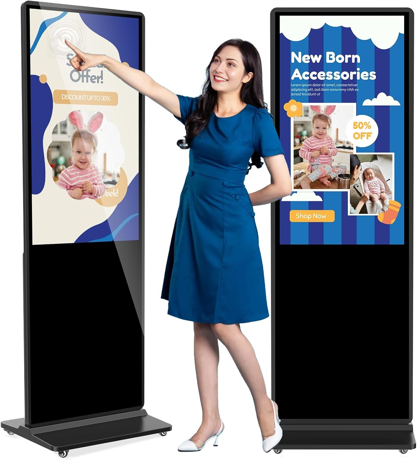 43 inch Indoor Digital Signage Touchscreen,CMS Software,IPS Floor Standing Digital Kiosks Interactive Displays with WiFi HDMI/USB Input Auto AD Player, Android OS Black