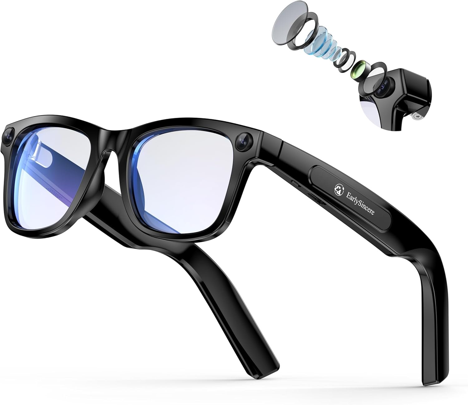 2026 Upgraded – Smart Camera Glasses, 8MP Resolution Supporting 1080P HD Video Recording, Supports Photo/Video/Audio Recording, 410mAh Battery, with AI Assistant/AI Translation/Bluetooth Calling
