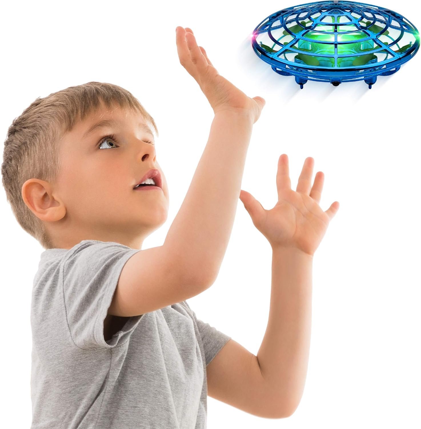 Force1 Scoot Hand Operated Drone for Kids or Adults – Hands Free Motion Sensor Mini Drones, Easy LED Indoor Rechargeable UFO Toy Flying Orb Ball Drone Toys for Boys and Girls (Blue)