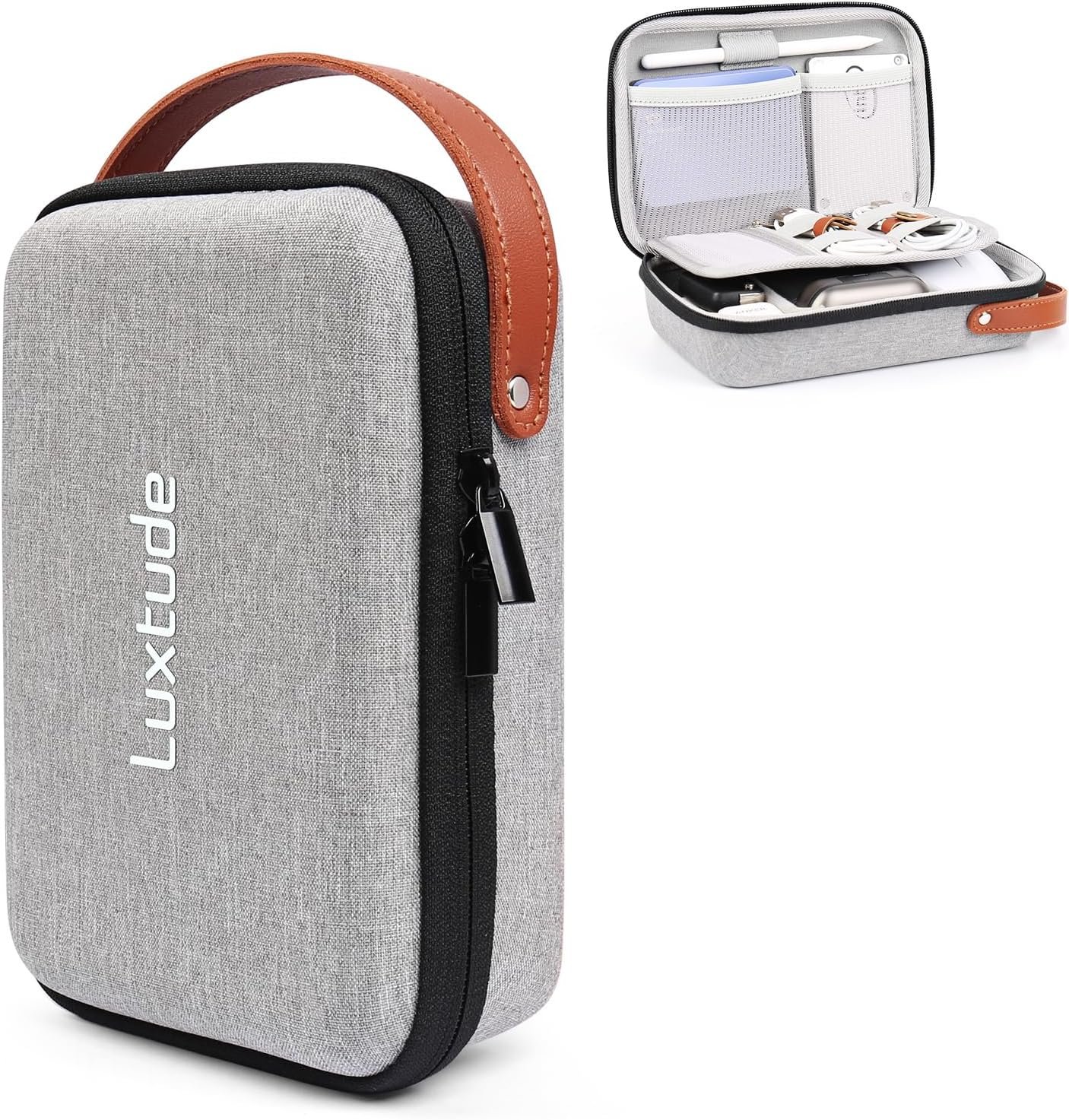 Luxtude Electronic Organizer Travel Case, Portable Tech Organizers, Hard Charger Organizer, Travel Cable Organizers, Tech Bag (Single-Layer, Grey, Small)